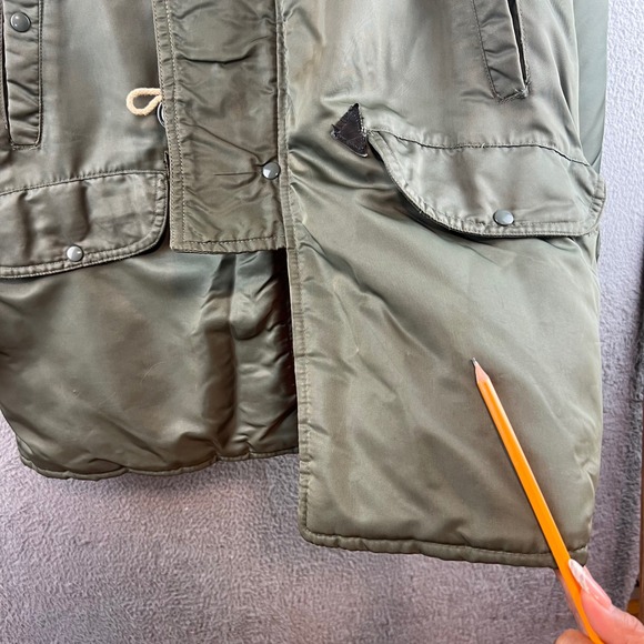 Vintage N3-B Army Green Hooded Fur Trim Hooded Puffer Jacket Coat Mens Sz 44 - Picture 15 of 16